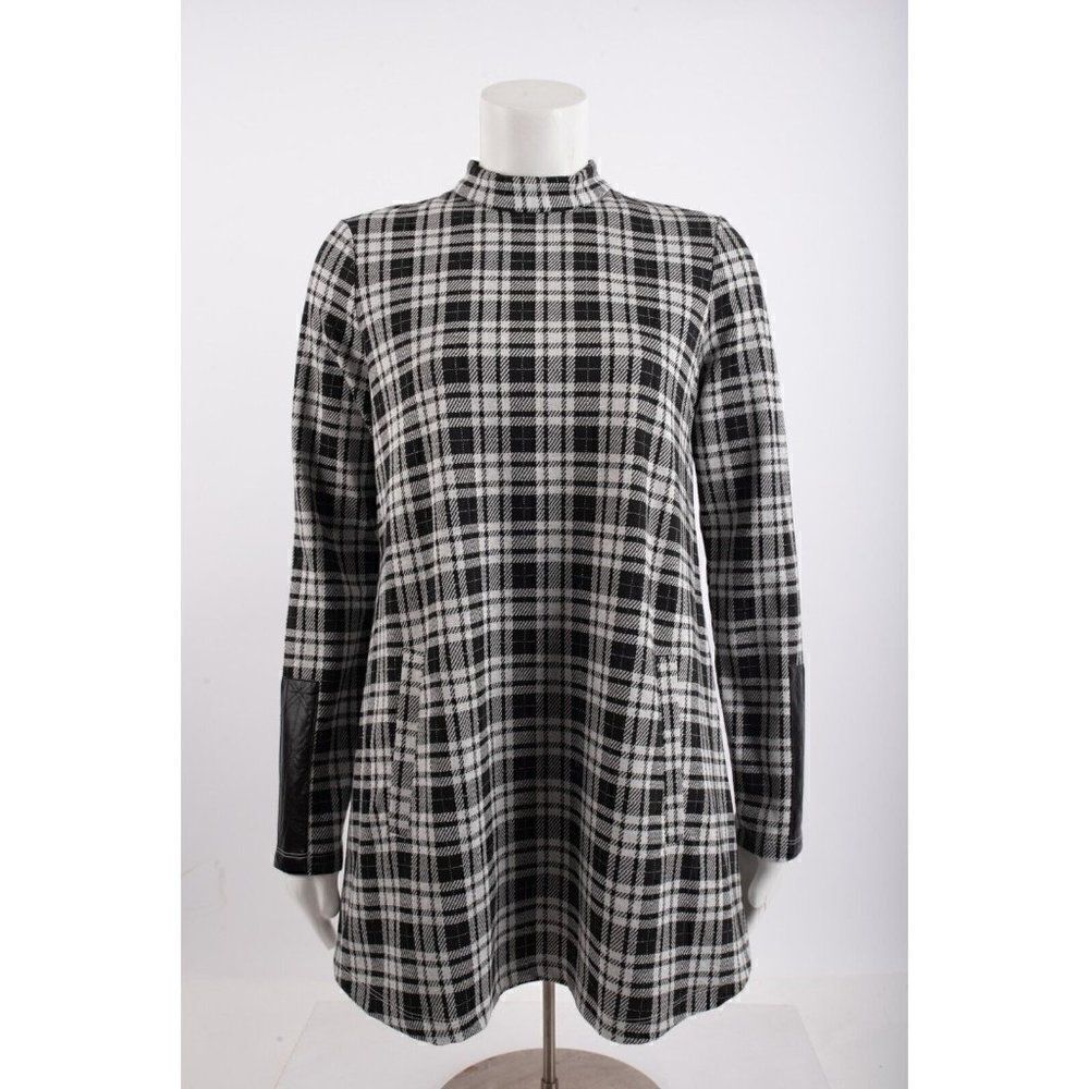 Tyler Boe Womens Tunic Top Mock neck S Black White Plaid Shimmer Long Sleeve NWT